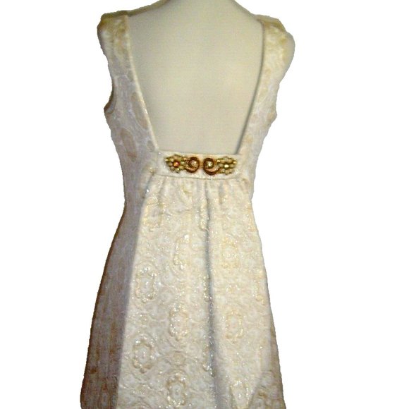 VINTAGE 1960S IRA CURTIS GOLD BROCADE JEWEL MINI DRESS M - Picture 1 of 16